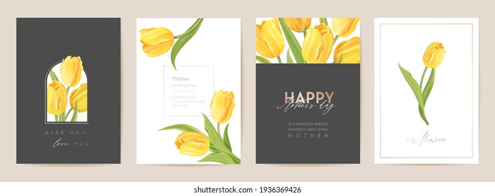 Mother day holiday card. Spring floral vector illustration. Greeting realistic tulip flowers template, modern flower background, Mom and child postcard, modern summer party design, cover for mothers