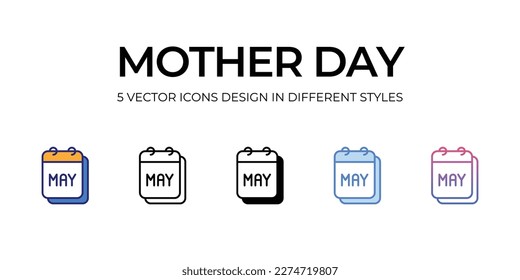 mother day Icon Design in Five style with Editable Stroke. Line, Solid, Flat Line, Duo Tone Color, and Color Gradient Line. Suitable for Web Page, Mobile App, UI, UX and GUI design.