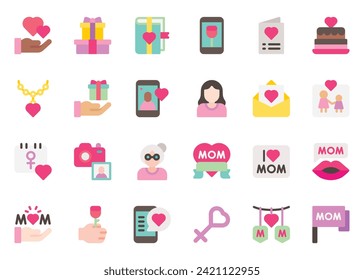 Mother Day icon vector set. Mother Day icon set. Mother Day flat color icon collection