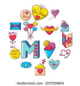 Mother Day icons set. Cartoon illustration of 16 Mother Day vector icons for web