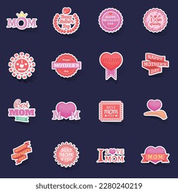 Mother Day icons set stikers collection vector with shadow on purple background