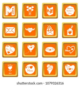 Mother Day icons set vector orange square isolated on white background 