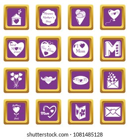Mother Day icons set vector purple square isolated on white background 