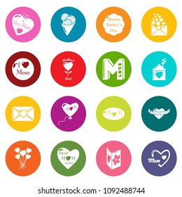 Mother Day icons set vector colorful circles isolated on white background 