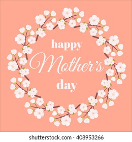 Mother Day. Mothers day card. Happy Mothers Typographical Background.Greeting card design for Mother's Day. Vector royalty free stock illustration for greeting card. Cherry blossom tree card.