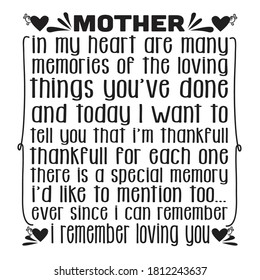 Mother Day Quote, Mother in my heart are many memories