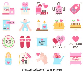 Mother day related vector icon set 5, flat style
