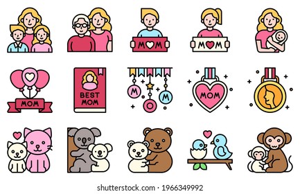 Mother day related vector icon set 2, filled style