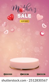 mother day sale discount portait template banner with blank space 3d podium for social media post product sale with abstract gradient pink background design31