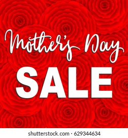 Mother Day Sale poster for shopping with rose flower background for springtime discount promo shop design template