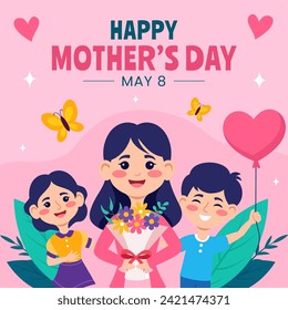 Mother Day Social Media Illustration Flat Cartoon Hand Drawn Templates Background