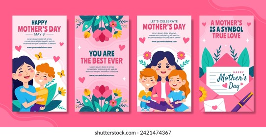 Mother Day Social Media Stories Flat Cartoon Hand Drawn Templates Background Illustration