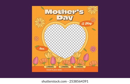 Día de la Madre Medios Sociales. Feliz Día de la Madre, Día de la Madre Oferta especial de venta, Compra ahora, Hermoso fondo con mariposas y corazón, te amo mamá