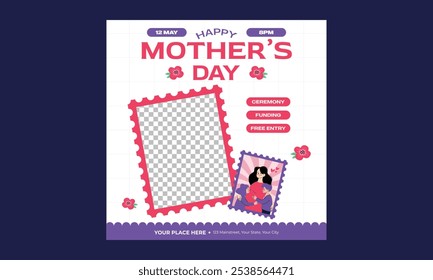 Día de la Madre Medios Sociales. Feliz Día de la Madre, Día de la Madre Oferta especial de venta, Compra ahora, Hermoso fondo con mariposas y corazón, te amo mamá