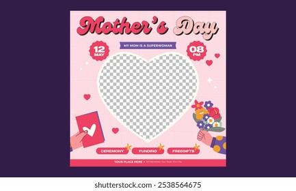 Día de la Madre Medios Sociales. Feliz Día de la Madre, Día de la Madre Oferta especial de venta, Compra ahora, Hermoso fondo con mariposas y corazón, te amo mamá