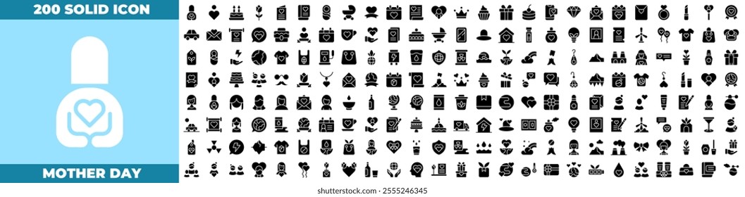 Mother Day Solid Editable Icons set. Vector illustration in modern thin solid style of mother day icons: mother, mother's day, mom, etc