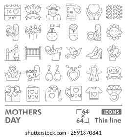 Mother day symbols collection or sketches. mother holiday theme icons in thin line style signs for web and app. Vector graphics isolated on white background