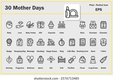 Mother Days Icons. Editable Stroke. Pixel Perfect