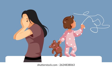 
Mother Desperate Over Child Who Scribbles on Walls Vector Cartoon. Unruly child draws on the walls of his bedroom at home
