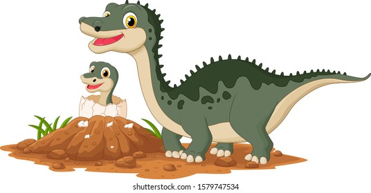Mother dinosaur with baby hatching