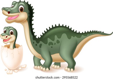 Mother dinosaur with baby hatching. vector illustration