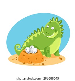 Mother dinosaur with nest
