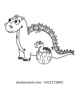 mother diplodocus with baby breaking the shell egg