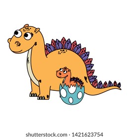 mother diplodocus with baby breaking the shell egg