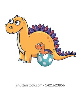 mother diplodocus with baby breaking the shell egg