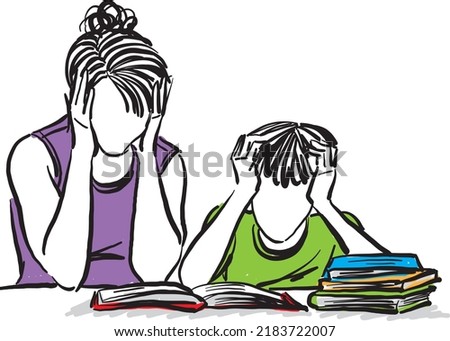 mother doing homework with son child young back to school concept vector illustration