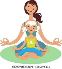 Mother doing yoga exercise together with her little girl, EPS 8 vector illustration