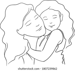 mother and doughter embracing vector illustration