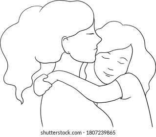 mother and doughter embracing vector illustration