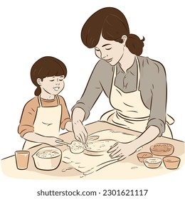Maternidad y hurto cocinando juntos ilustración vectorial