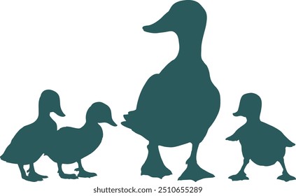 Mother duck with baby on a walk. Life moments. Vector image.