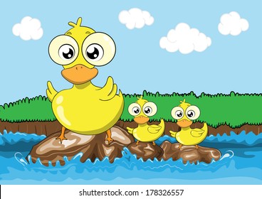 Mother Duck Her Ducklings Vector Cartoon Stock Vector (Royalty Free ...