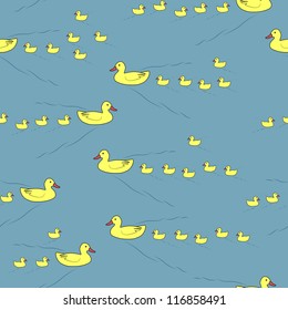 mother ducks and ducklings seamless pattern