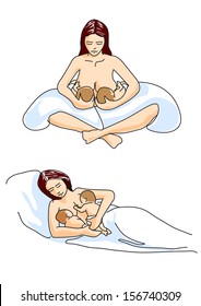 mother during breastfeeding twins - vector illustration