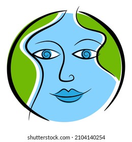 Mother earth concept icon with retro face on globe. Vector Illustration.