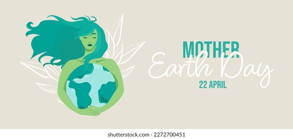 Banner del Día de la Madre Tierra. Concepto ambiental ecológico y de planeta verde.  Conciencia del clima ecosistémico.Ilustración del vector