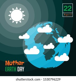 Mother Earth Day with the earth is being illuminated by the sun vector cartoon