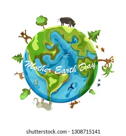 Mother earth day cartoon Earth Illustration on white background