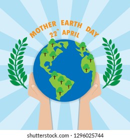 Mother Earth Day concept. Human hands holding floating globe in space. Save our planet. Flat style vector isolated illustration.
