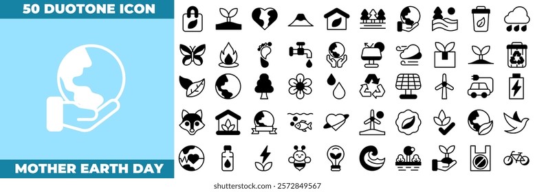 Mother Earth Day Duotone Editable Icons set. Vector illustration in modern thin duotone style of mother earth day icons: motherearth, environmental, protection, etc