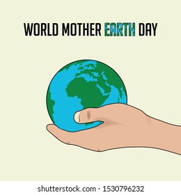 Mother Earth Day with hand holding the globe vector cartoon design