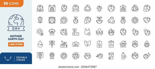mother earth day line editable icon set	
