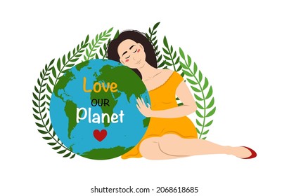 Mother earth day poster with hand holding planet,Nature fo woman. Mother earth as environmental ecological and green planet tiny person concept