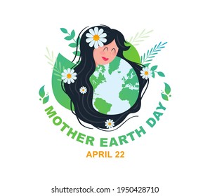 Mother earth day. Poster with planet, nature and beauty woman.