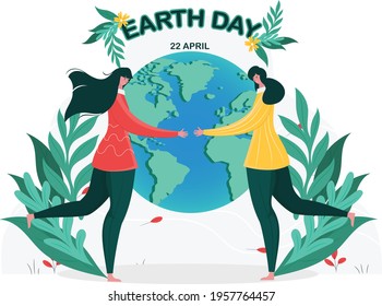 mother earth day.vector illustration of womens hug earth for save world icon or symbol. Earth Day Logo Template