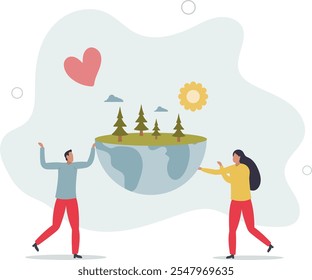 Mother earth and environment awareness or care.Bio climate conservation and ecosystem friendly lifestyle .flat characters.